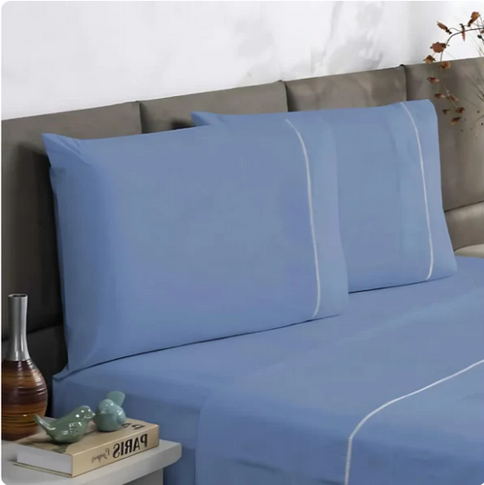 Jogo de Cama Charme Ponto Palito - Lençol de Cima com Elástico e Fronhas