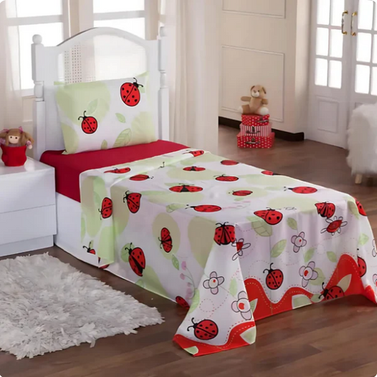 Jogo de Cama Joaninha Infantil - Solteiro 3 Peças