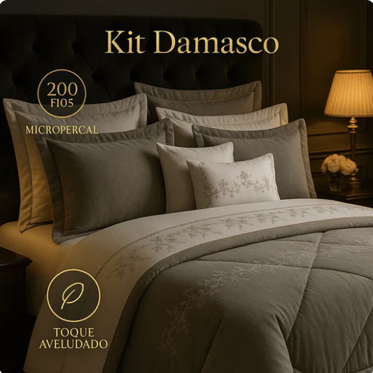 Kit Edredom Damasco Completo - 11 Peças - Conforto e Elegância
